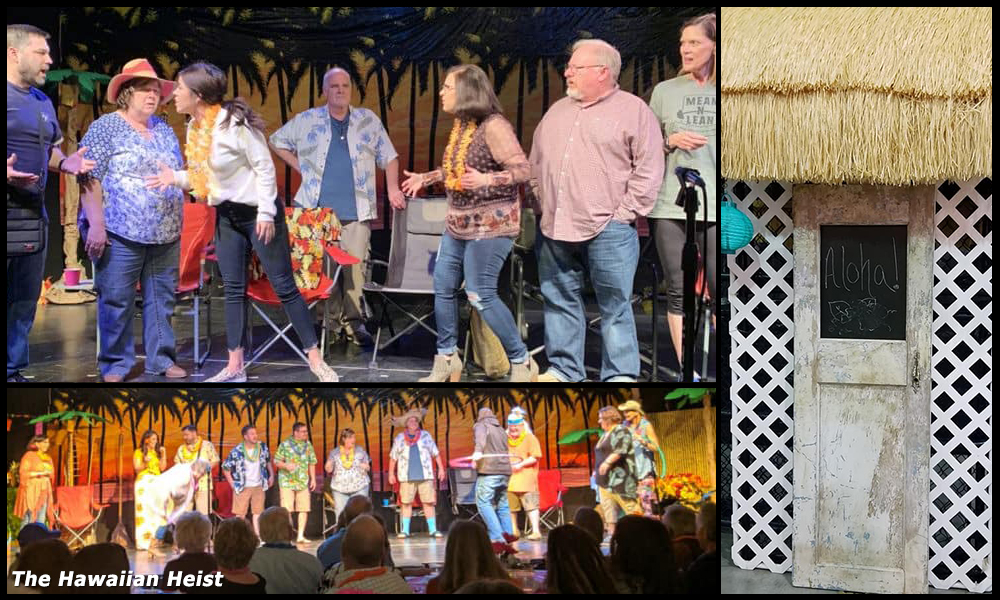 Characters perform mystery play The Hawaiian Heist.